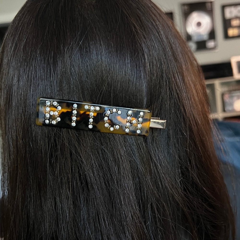 Tortoise Shell Hair Clip with Rhinestones - Picture 2 of 6